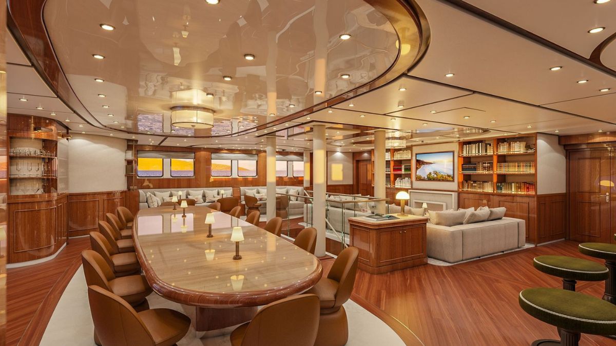 AQUA LARES, a large luxury yacht and former LEGEND, known for its impressive length and sophisticated design.
