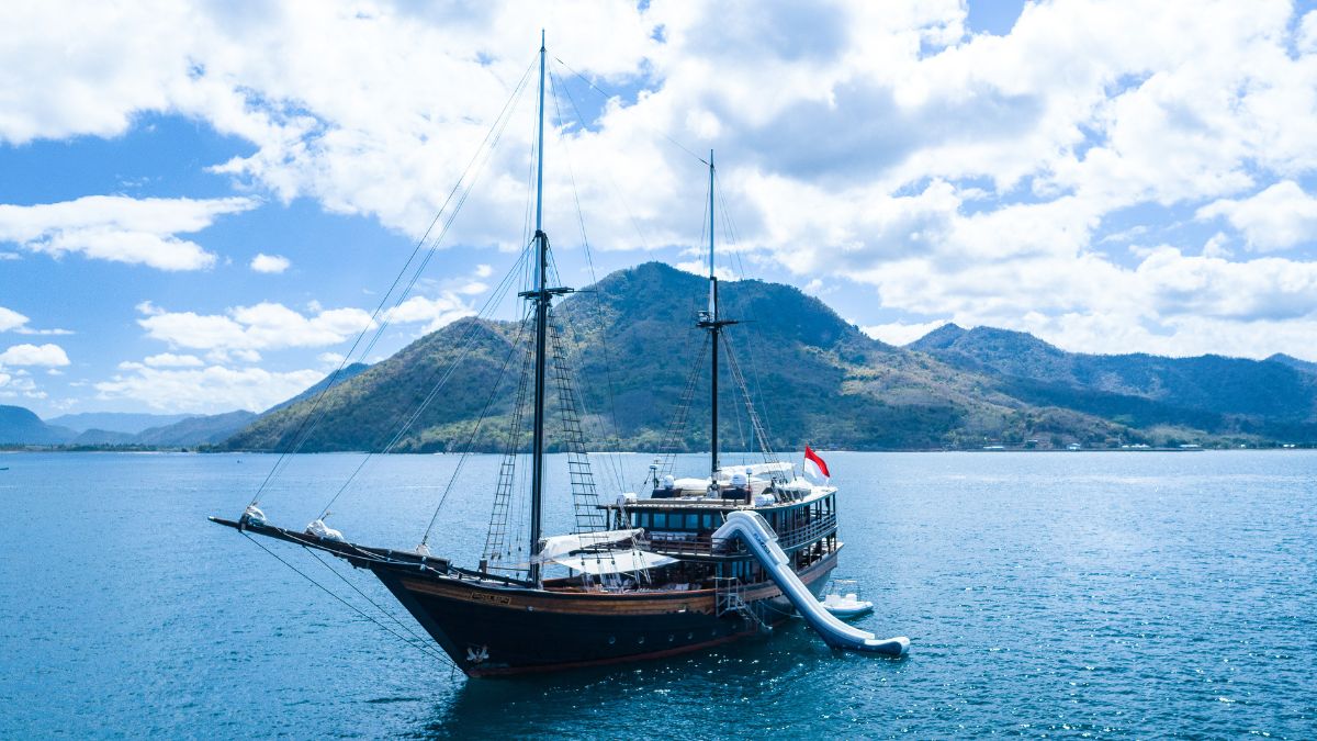 A large wooden sailing ship.