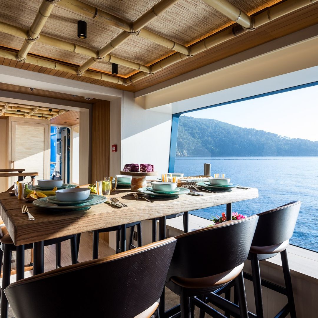 King Benji 47m superyacht built by Dunya Yachts breakfast with a view