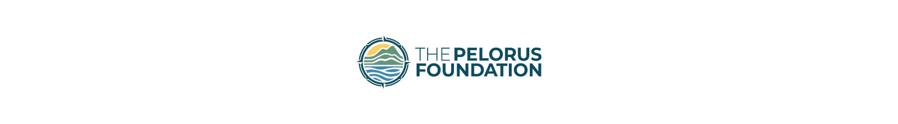 The Pelorus Foundation logo featuring a compass design with layered mountains and waves in a circular arrangement. The text "The Pelorus Foundation" is styled in a modern font beside the logo.