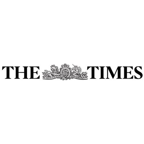 THE TIMES logo featuring a central coat of arms flanked by a lion and a unicorn.