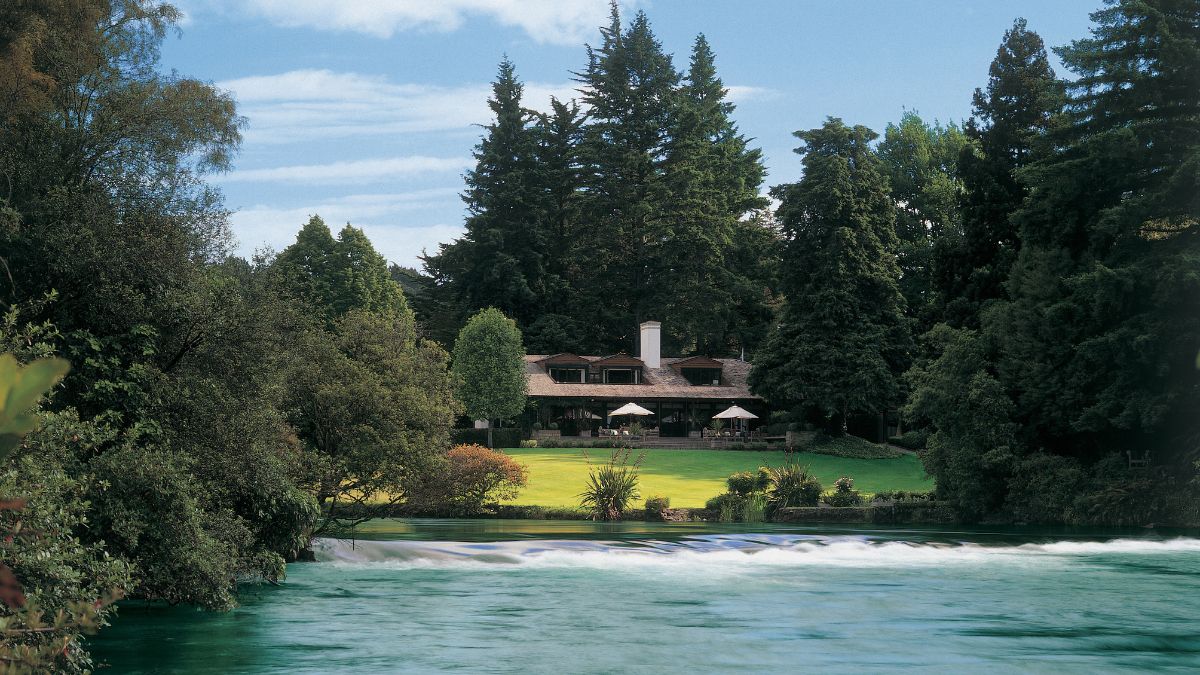 Huka Lodge against the water