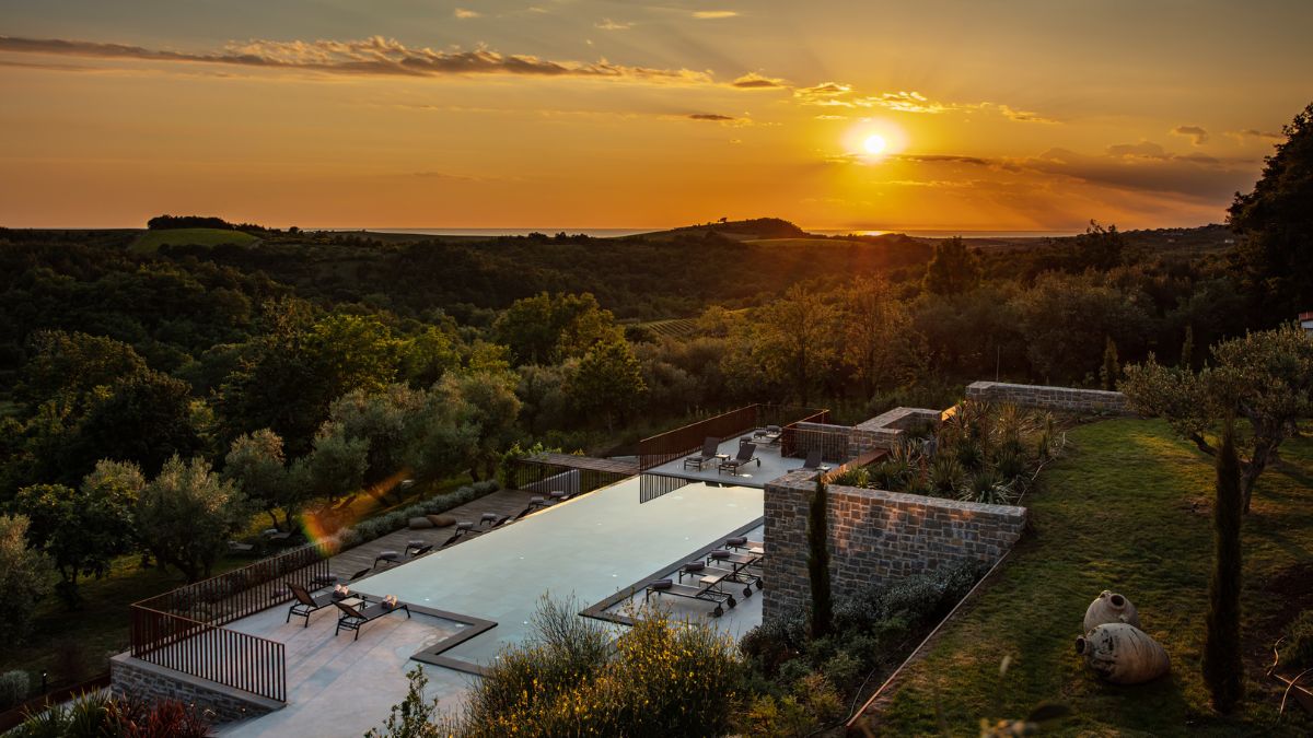 pool at sunset
