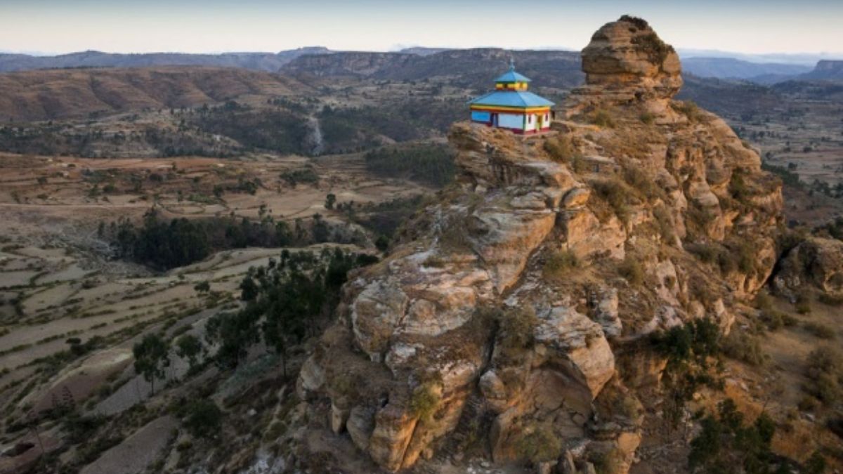 Colourful Church on the top of a Mountain in Ethiopia