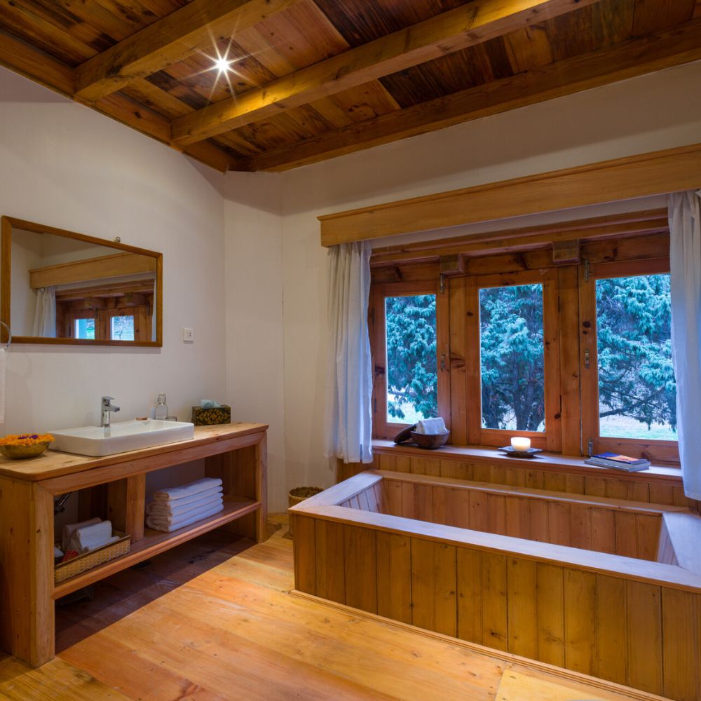 Wooden bathroom in the happy House in Nepal