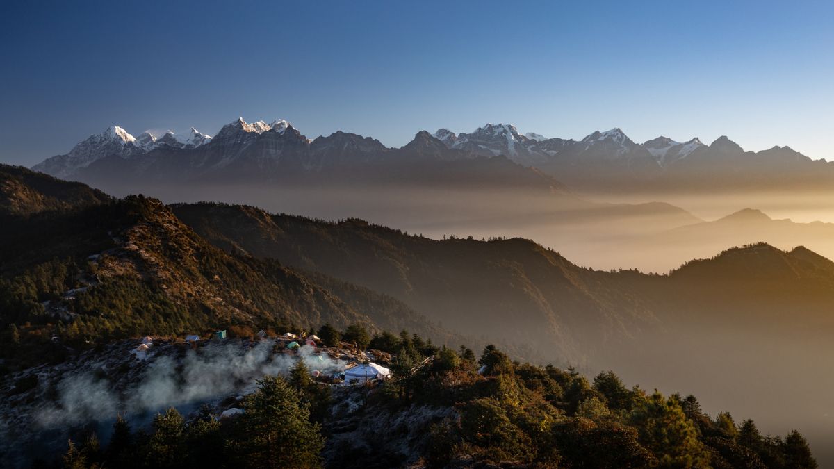 Himalayan mountain range camp in Nepal