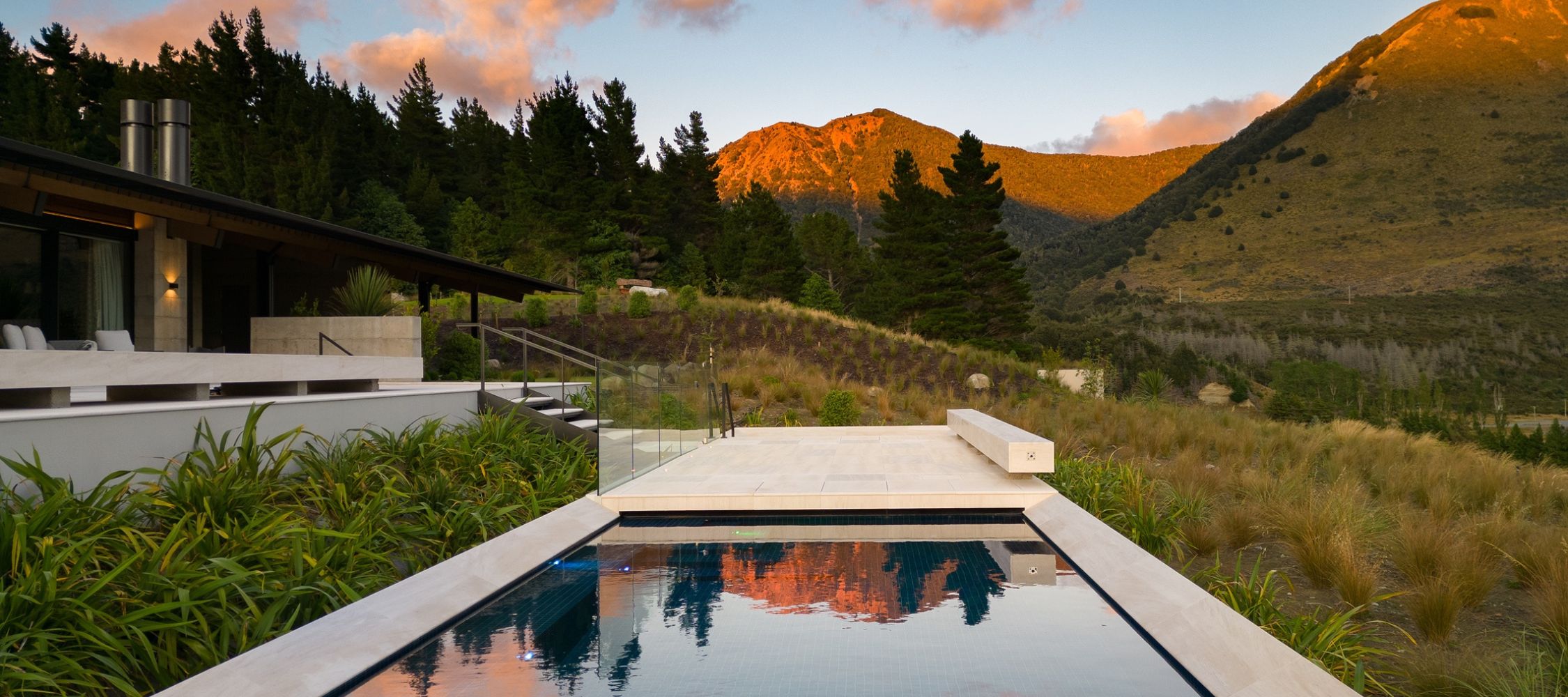 outdoor pool at dusk